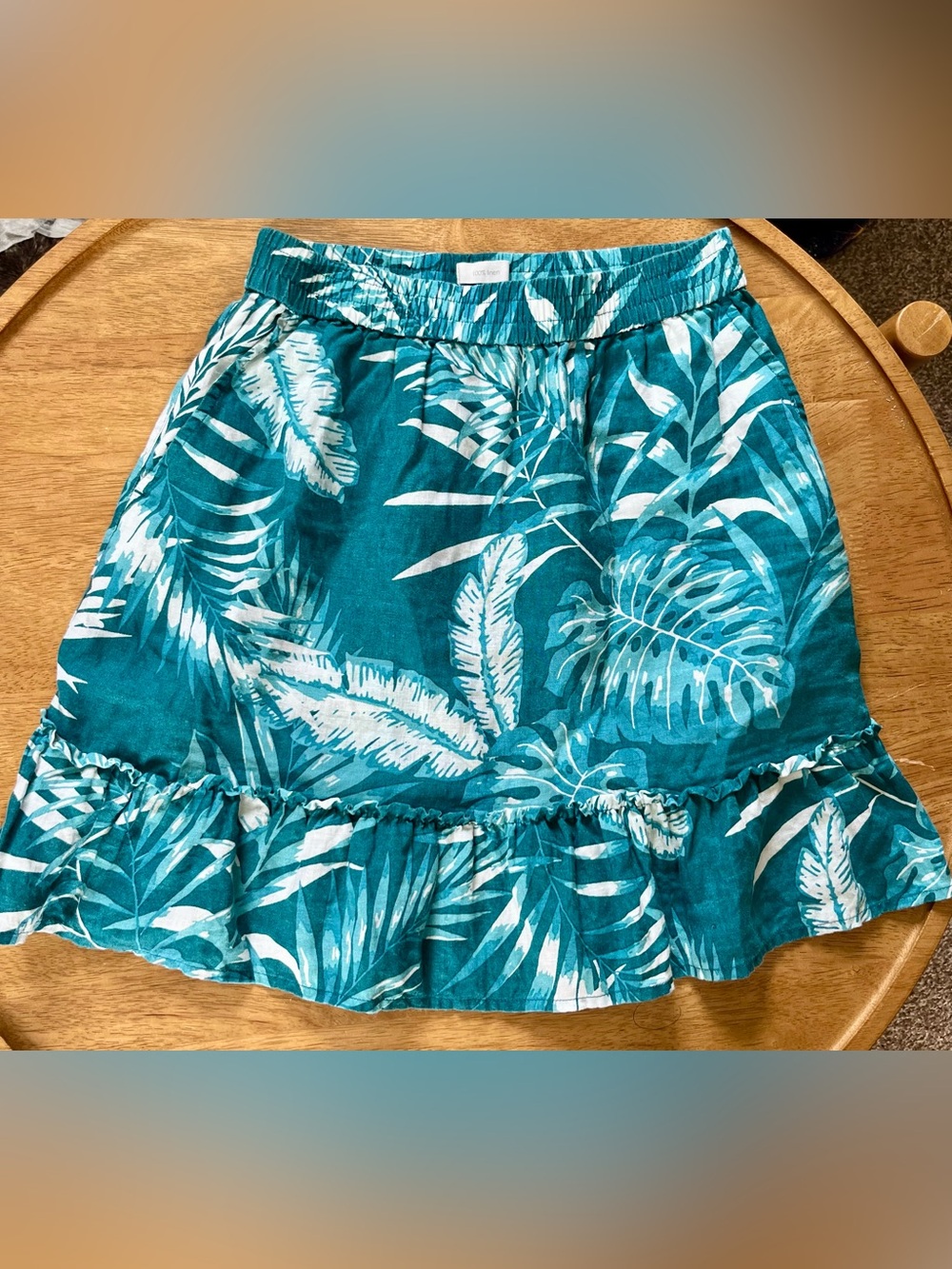 C&C 100% Linen Teal Tropical Print Ruffle Hem Skirt - Women
